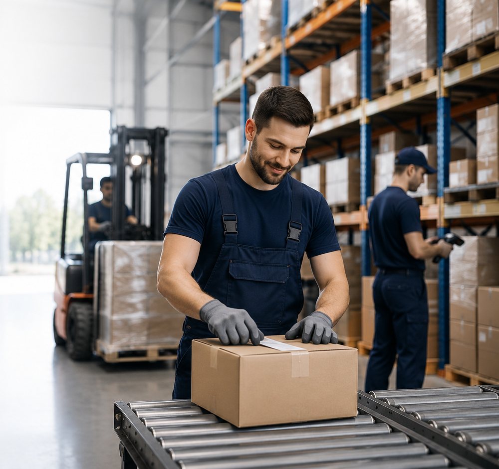 Mitarbeiter bei der Lagerarbeit – Kommissionierung und innerbetriebliche Logistik